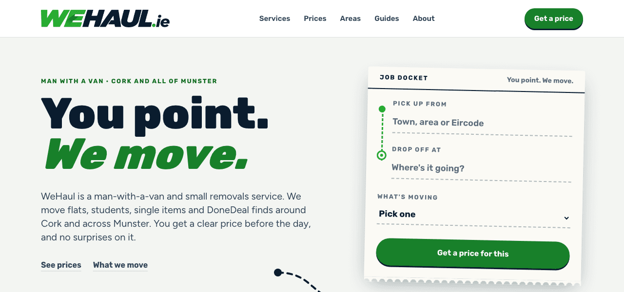 WeHaul.ie homepage: You point. We move.